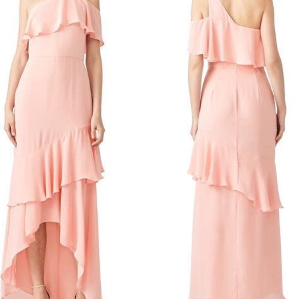 Parker  cantaloupe High Low One Shoulder Ruffle Gown Dress 2